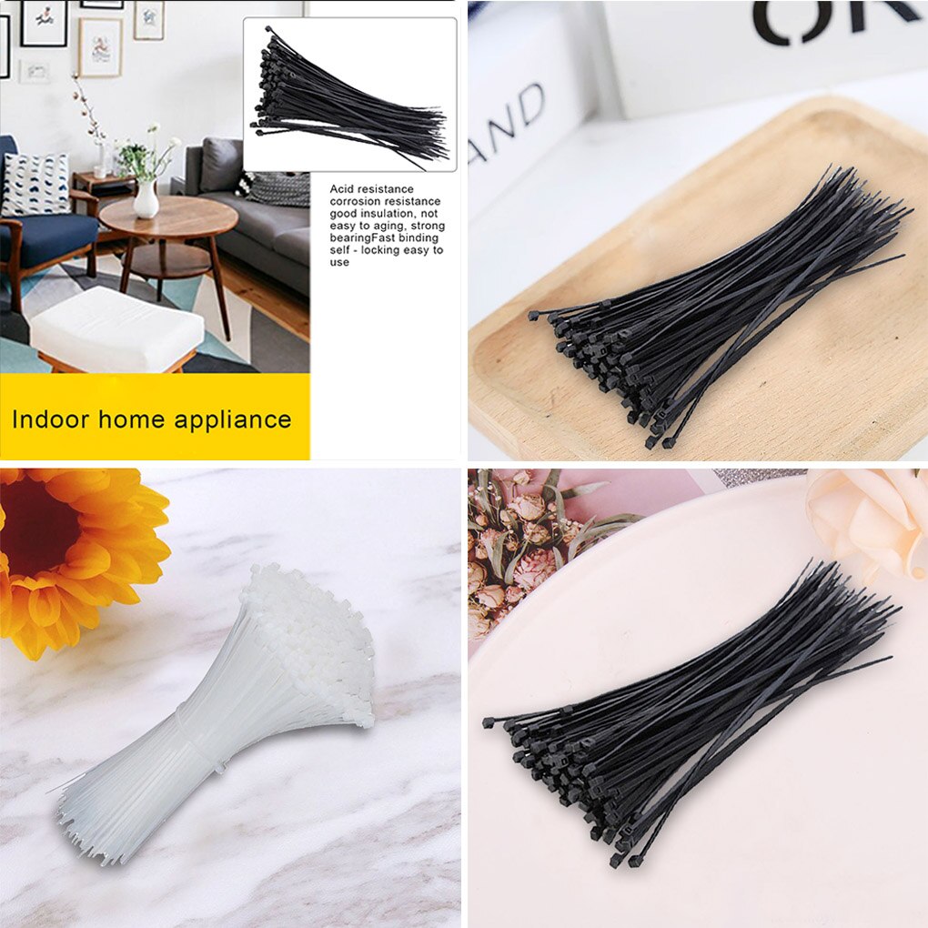 100pcs Reusable Standard 3x150mm Cable Ties Self-locking Plastic Nylon Wire Zip String Tie