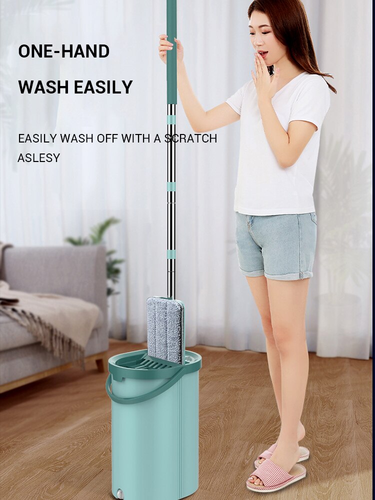 Magic Microfiber Cleaning Mops Flat Squeeze Magic Automatic Home Kitchen Floor Cleaner Free Hand Mop with Bucket