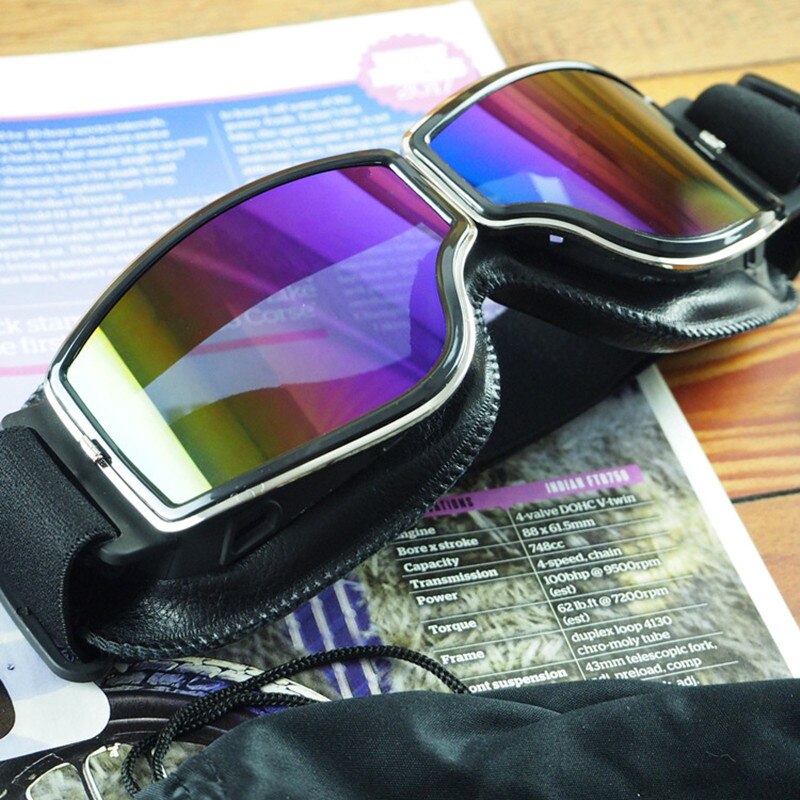 Latest Vintage Leather Motorcycle Goggles Collapsible Goggles Vintage Motorcycle Glasses Jet Pilot 4 Color Sunglasses: color lens