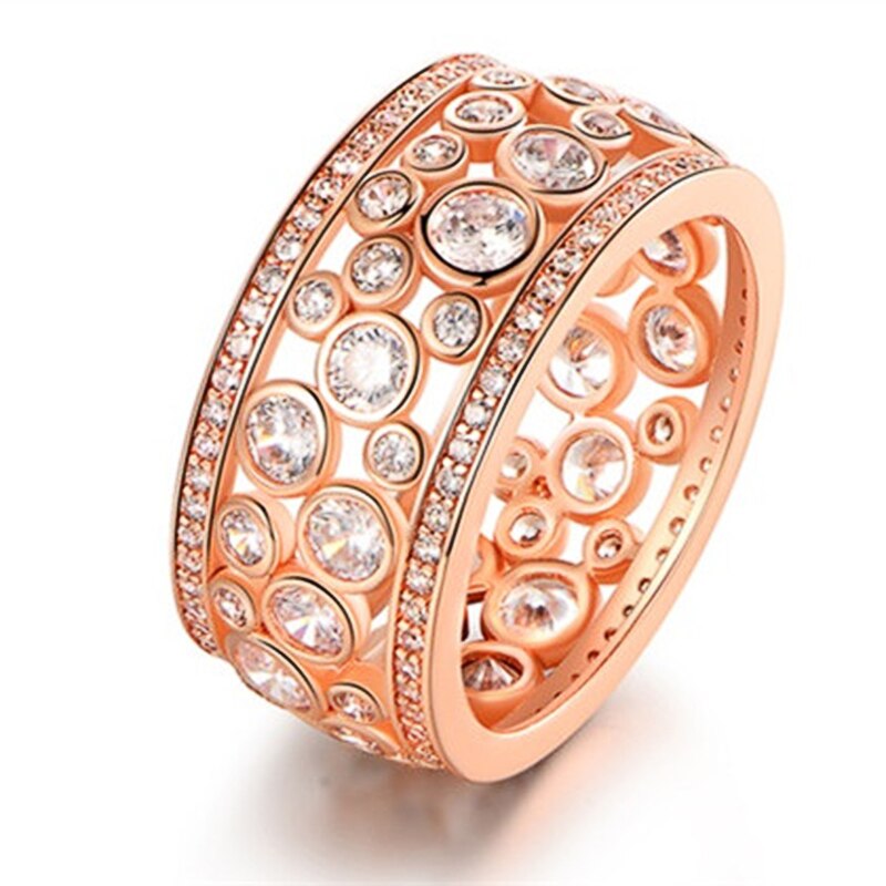 Huitan WunderschöNe Frauen Hochzeit Braut Ring Ethnische Stil Mikro Gepflasterte CZ Stein Hohl Geburtstag für murmeln/Großmurmeln: 7 / Rose Gold Farbe