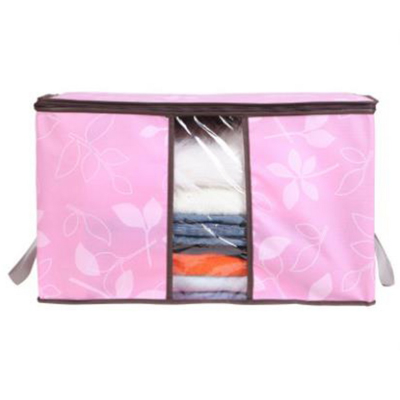 1 Uds. Bolsa de ropa de edredón caja de almacenamiento de tela no tejida con asas plegable a prueba de humedad Caja de almacenamiento sellada organizador transparente: C-pink 60x40x35cm