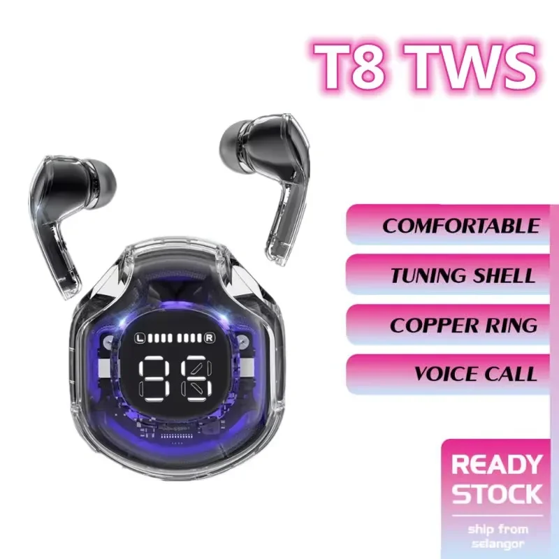 T8 TWS Wireless Earphone Bluetooth 5.3 Headphones Sport Gaming Headsets Noise Reduction Earbuds Bass Touch Control for phone