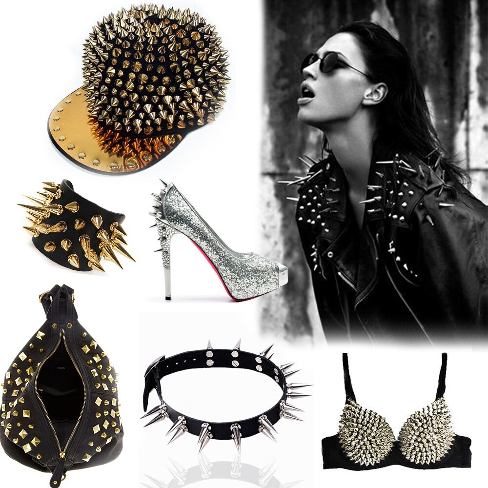 100Stck 10MM Kunststoff Kegel Spikes Silber Gold Nieten CCB Kegel Mit Punkt NäHenne Bolzen Auf Kleidung Punk Zubehör DIY Perlen Handwerk