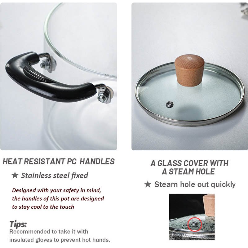 Ymeei 2.3l hushållsgryta gryta värmebeständig soppgryta transparent sallad instant nudelskål köksgryta kastrull