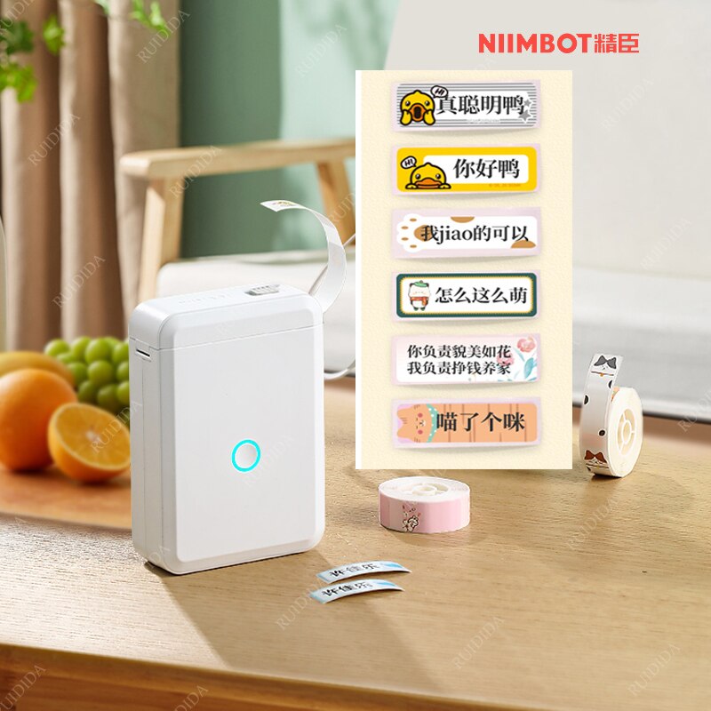 Niimbot D110 - Draagbare Bluetooth-labelprinter zonder inkt voor particulieren en professionals - Inclusief 1 rol witte etiketten - Direct printen (wit