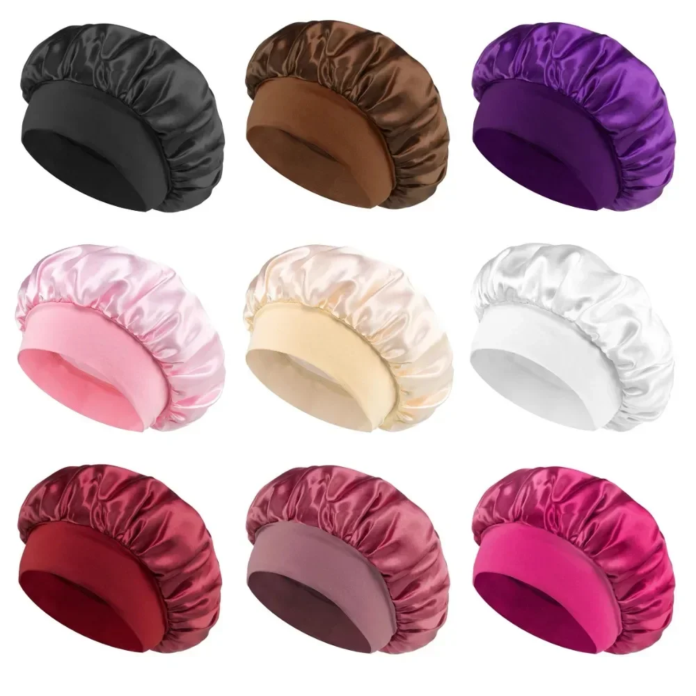 Cappello da notte solido in raso elastico contralto 1 pz Cuffia per la cura dei capelli Berretto da notte Multi-colore riutilizzabile Accessori per cuffia da notte per la casa delle donne