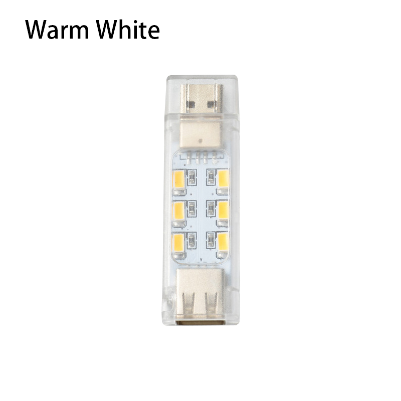 12 led'er mini-lampe usb led-natlampe han-til-hun-interface stabelbar læselampe med dobbelt emission ultralys boglampe: Varm hvid