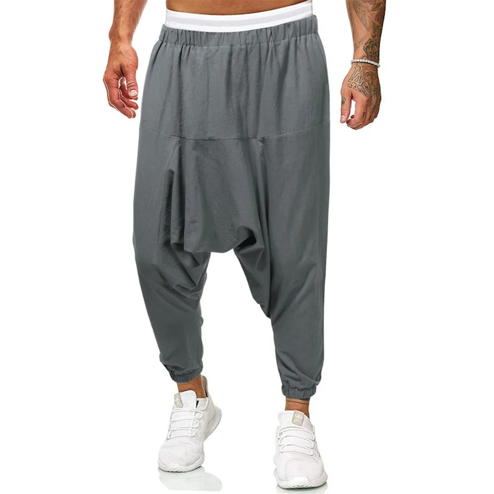 Herren-Haremshose mit tiefem Schritt, japanische Streetwear, individuelles , Trainingshose, knöchellang, lässig, übergroße Herrenhose: XXL / dunkel Grau