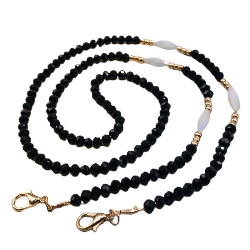 Ręcznie pleciony imitacja kryształu maska łańcuszek smycz okularowy anty-zgubiony uchwyt biżuteria naszyjnik z koralików pasek smycz: czarny