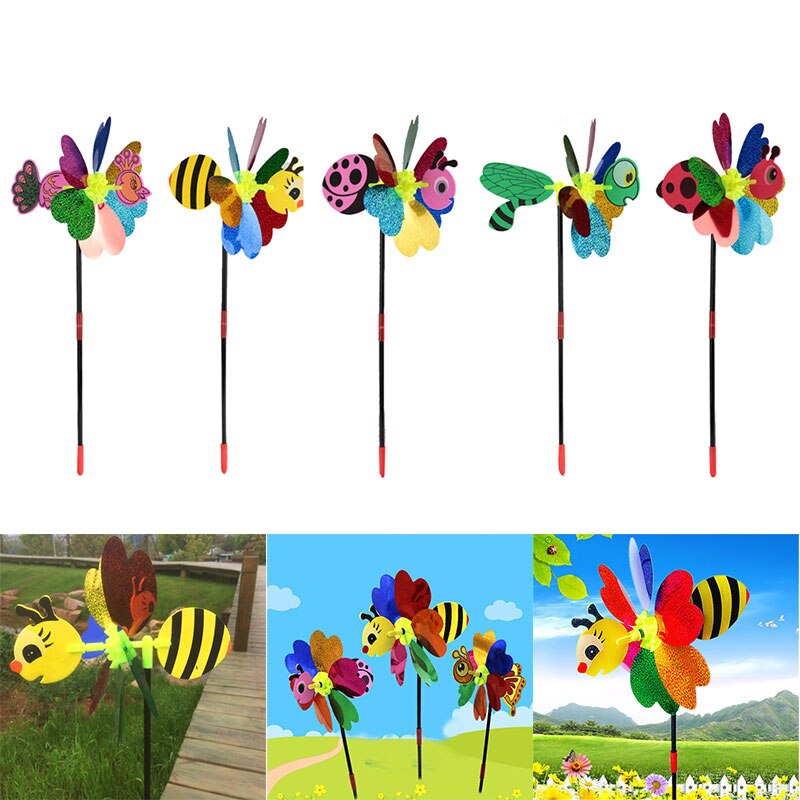 Bee Windmolen Leuke Kleurrijke 3D Insect Pinwheel Wind Spinner Draaimolen Speelgoed Yard Garden Decor Outdoor Gazon Decor Kleur Willekeurige