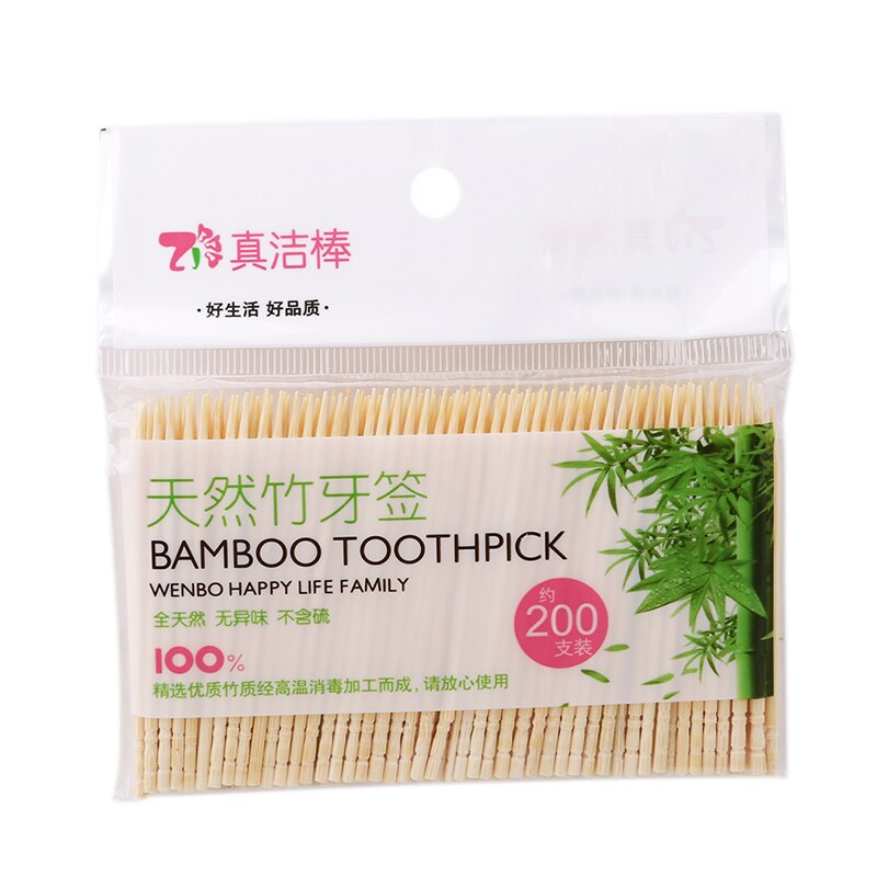 200 stks/zak Top 6.5cm Milieuvriendelijke Dubbele Bamboe Oral Care Tandenstoker Houten Groene Natuurlijke Wees Tandenstokers