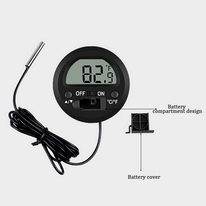 Mini rund digital elektronisk termometer akvarium akvarium terrarium temperaturmätare monitor med vattentät sond
