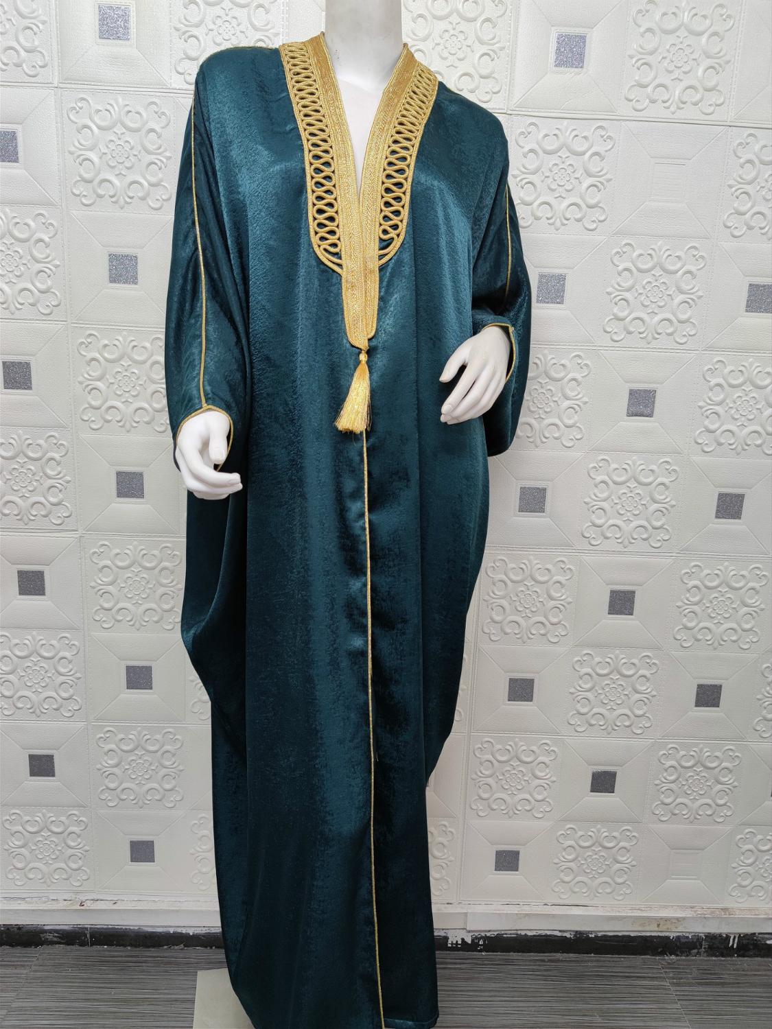 Vrouwen Dubai Open Voorzijde Bisht Abaya Moslim Lange Mouwen Kwastje Kimono Vesten Mantel Islam Midden-oosten Marokkaanse Caftan Party Gown: Dark green