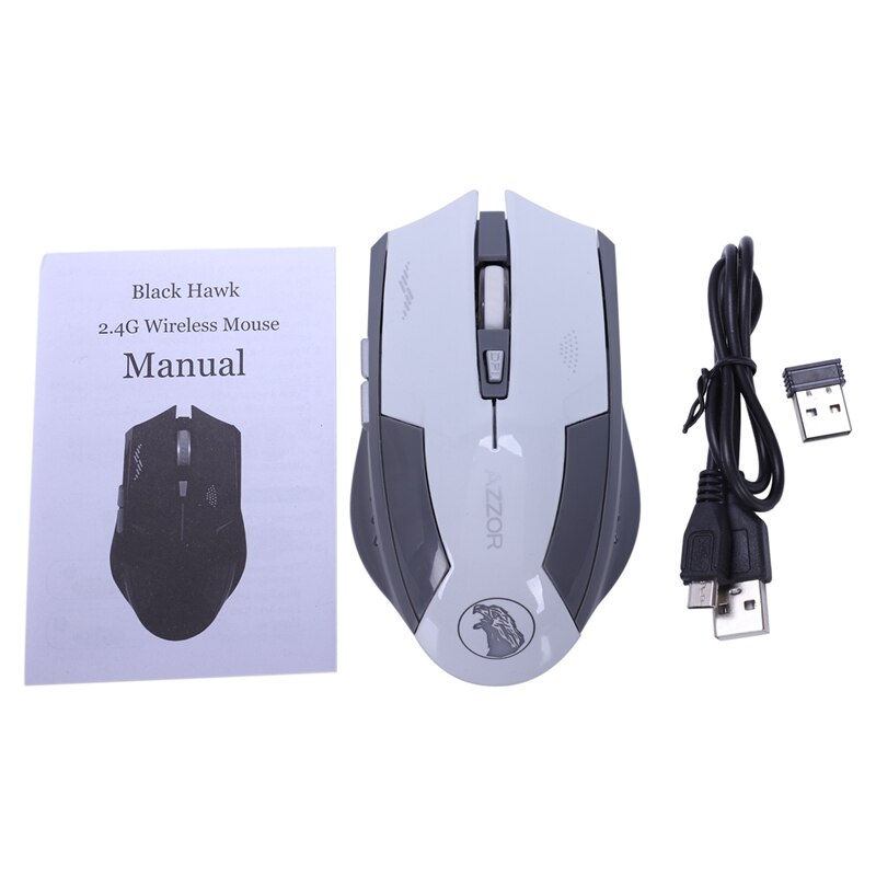 AZZOR Wireless 6D Rechargeable 2400DPI 6 Buttons Optical Pro Gaming Mouse For PC