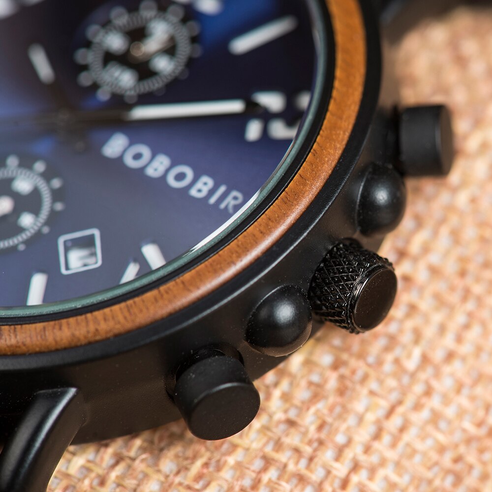Bobo Bird-relojes de madera de lujo para hombre, reloj masculino, reloj de pulsera de cuarzo con cronógrafo con indicadores luminosos