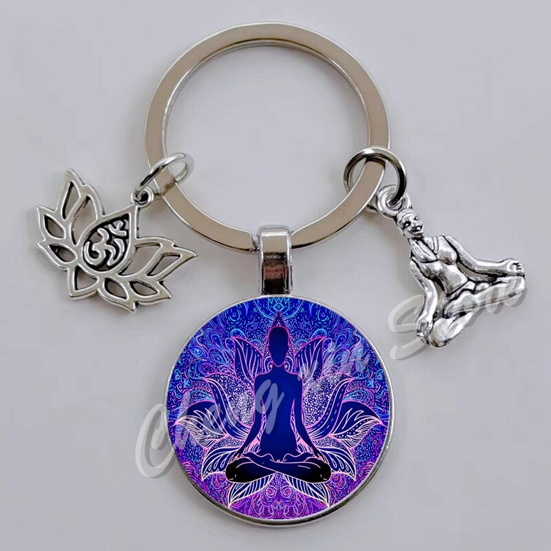 Indian Buddha Meditatie 7 Chakra Mandala Psychedelische Yoga Glas Cabochon Sleutelhanger Ornament: Beige