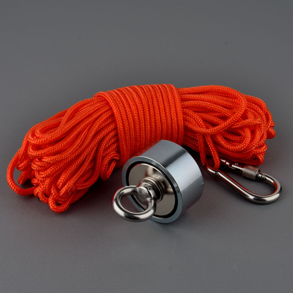 Doppelseitige 120Kg Magnet Power Neodym N52 Magnet Loch Recovery Magnete Magnetische Material Basis Angeln Magnet mit 20 m seil