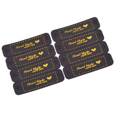Etiqueta de cuero sintético hecha a mano para ropa de niños, bolsas de mezclilla para manualidades, accesorios de costura, materiales: 8pcs black gold