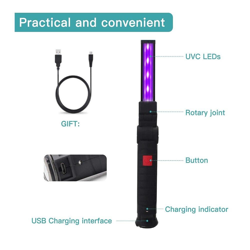 265nm UV Led Light, Portable and Foldable Ultraviolet Black Light with USB Charging and Three-in-One Function for Household