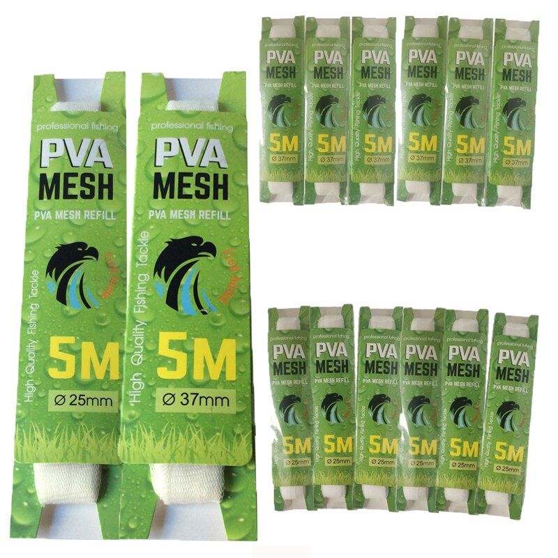 10 Pcs Pva Mesh Oplosbare 5M 25Mm 37Mm Karpervissen Pva Mesh Netto Smalle Vissen Netwerk Refill kous Aas Tas Bescherm Vis Netto