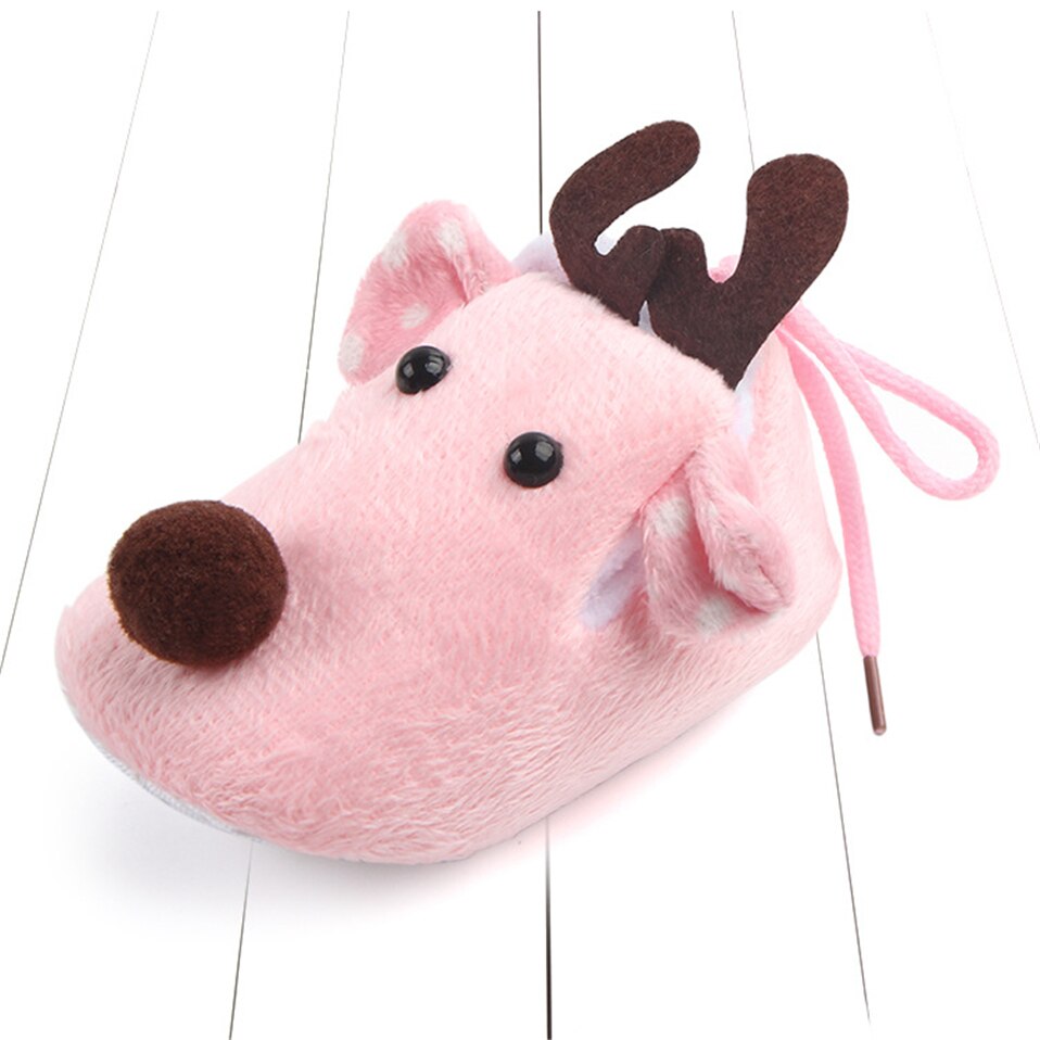 Bebis pojkar tjejer jul rådjur bebis skor höst och vinter varm bomull mjuk sula skor first walkers unisex småbarnsskor: Rosa