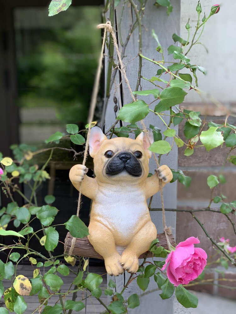 Pastoral Swing Bulldog Resin Statue Ornaments Outdoor Garden Landscape Figurines Craft Courtyard Farmyard Furnishings Decoration