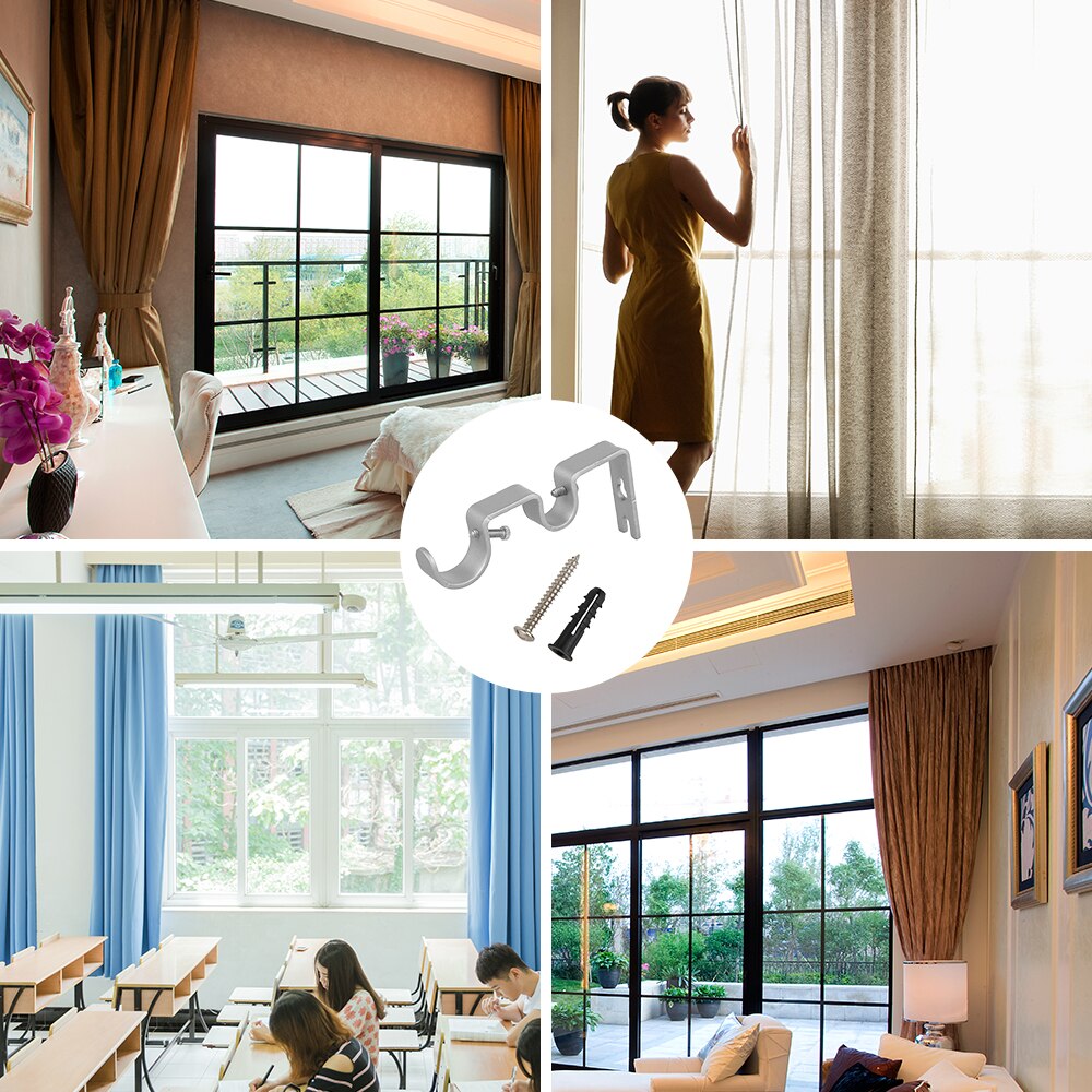 3Pcs Curtain Rod Brackets Heavy Duty Double Rod Holders Durable Metal Curtain Rod Wall Brackets with Screw Curtain Accessories