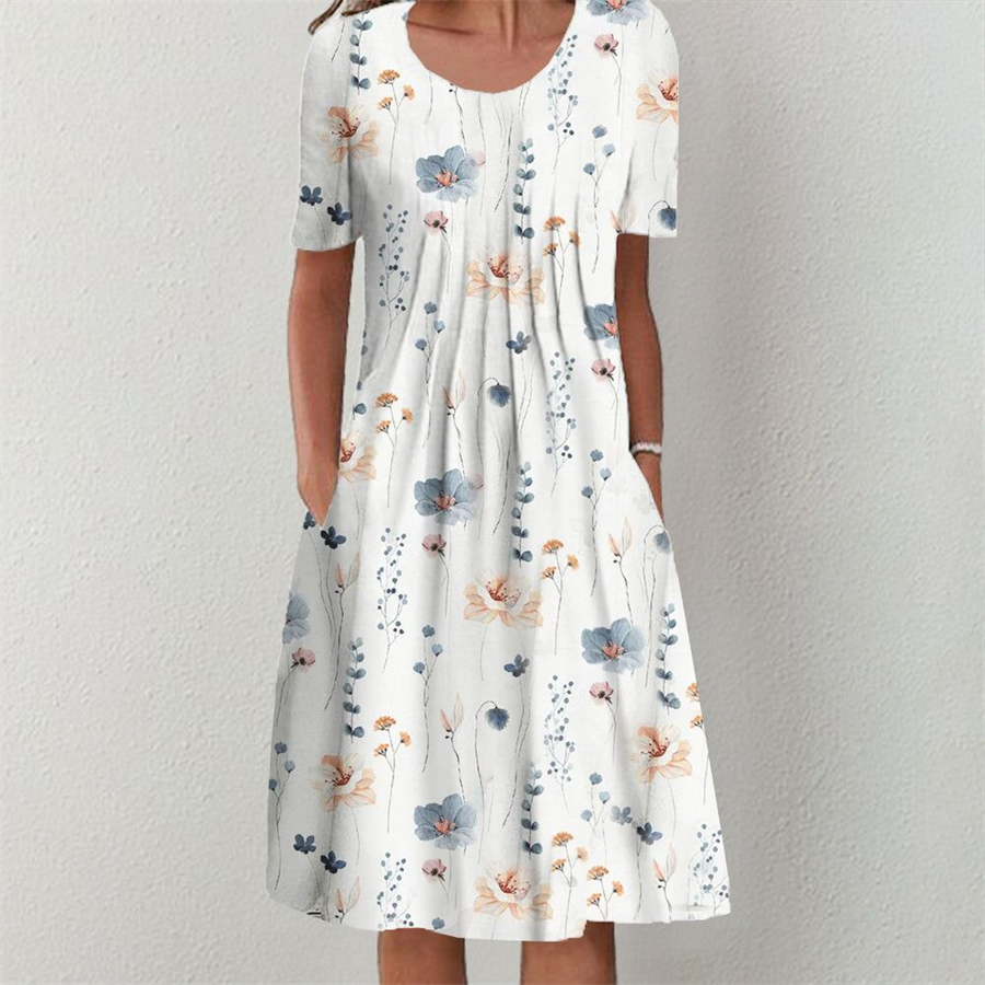 Vestido elegante feminino casual temperamento vestido feminino manga curta vestidos soltos férias de fim de semana: S / Bege
