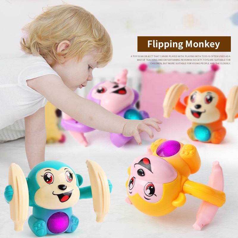 Newest Electric Flipping Monkey Toy Light Music Children Animal Model Toy Voice Control Induction Cartoon Rolling Baby Toys
