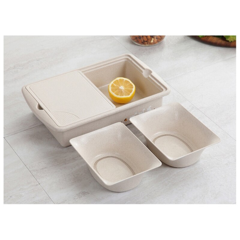Multifunctional Washing Basket Wheat Straw Double Drain with Cutting Board DAG-ship