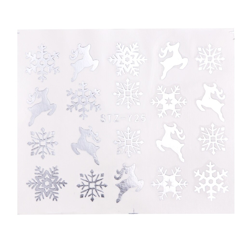 1 st guld silver jul nagelkonst klistermärken vinter snö blomma skjutreglage vatten dekaler för naglar manikyr verktyg lastz-ya -2: Stz -y25 silver