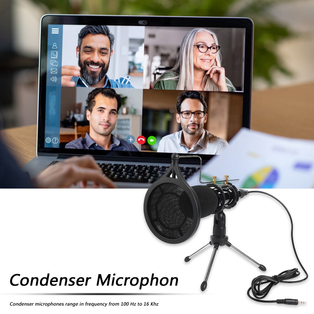 Micrófono de condensador de 3,5mm para estudio, Kit de soporte para grabación de sonido y Audio en línea, Ultra ancho