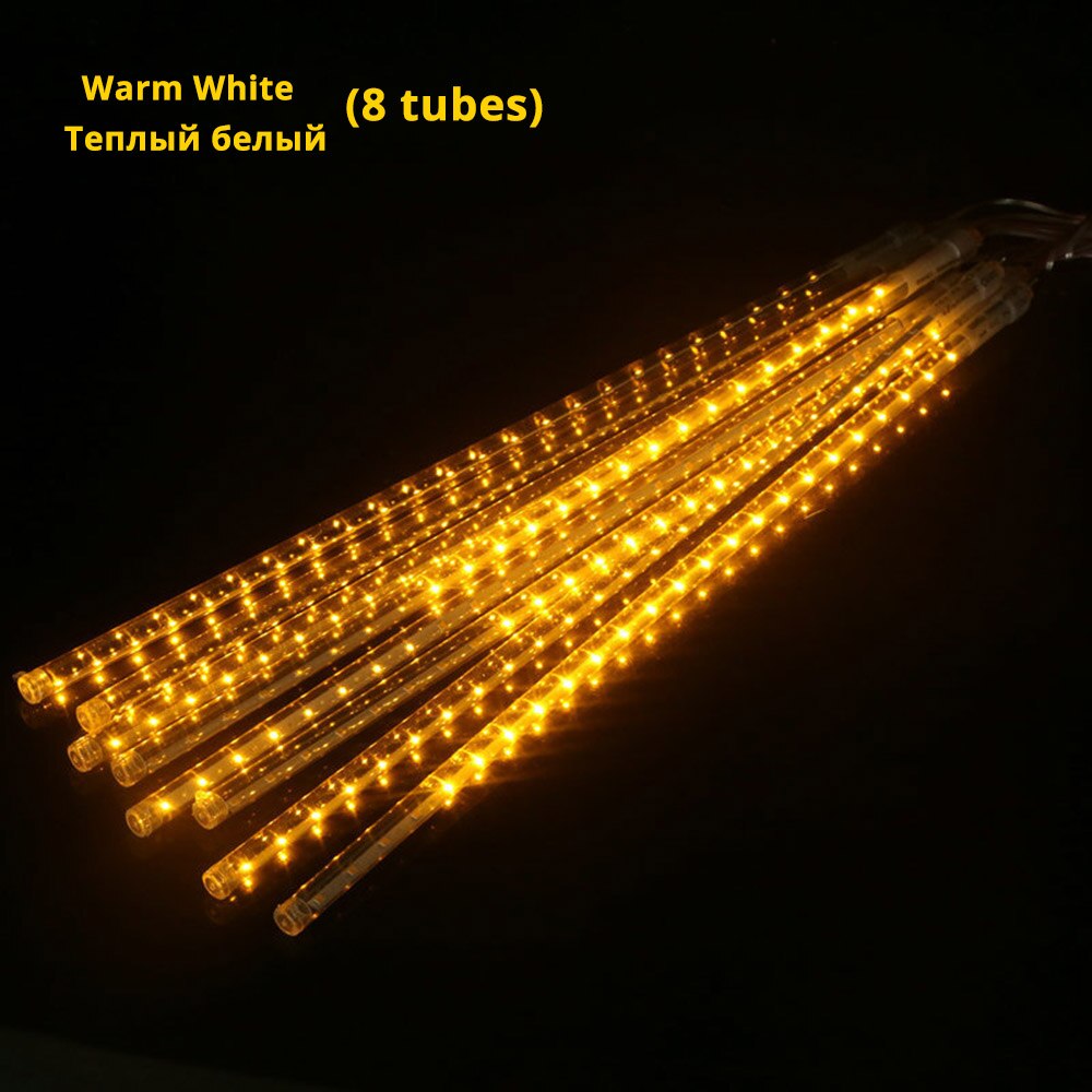 30CM AC220V Led string light Christmas light Meteor Shower Falling Star Rain Icicle Snow Fall LED Xmas String Light: warm white / 4 sets EU plug