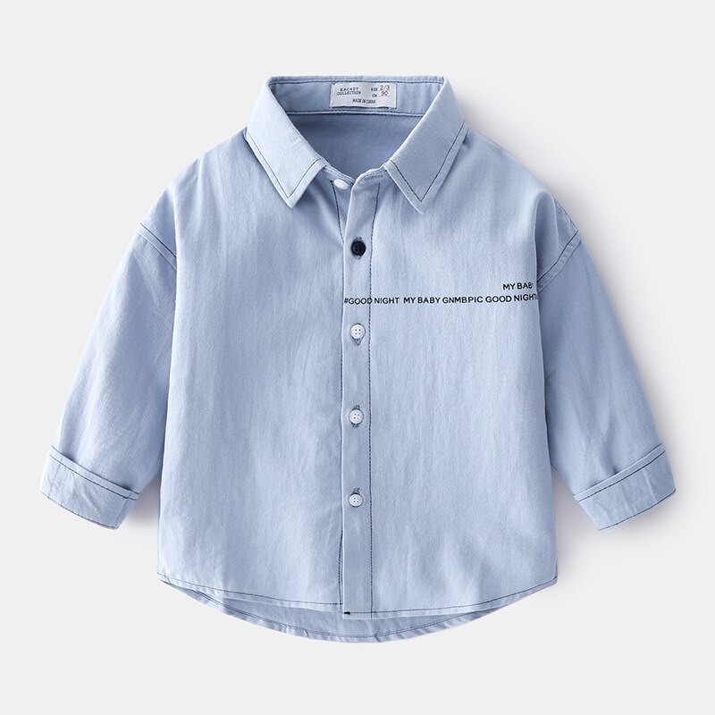 Chemise jaune à manches longues pour garçon, hauts d'extérieur, droit, en coton, à col rabattu, à la , automne et été: blue / 90