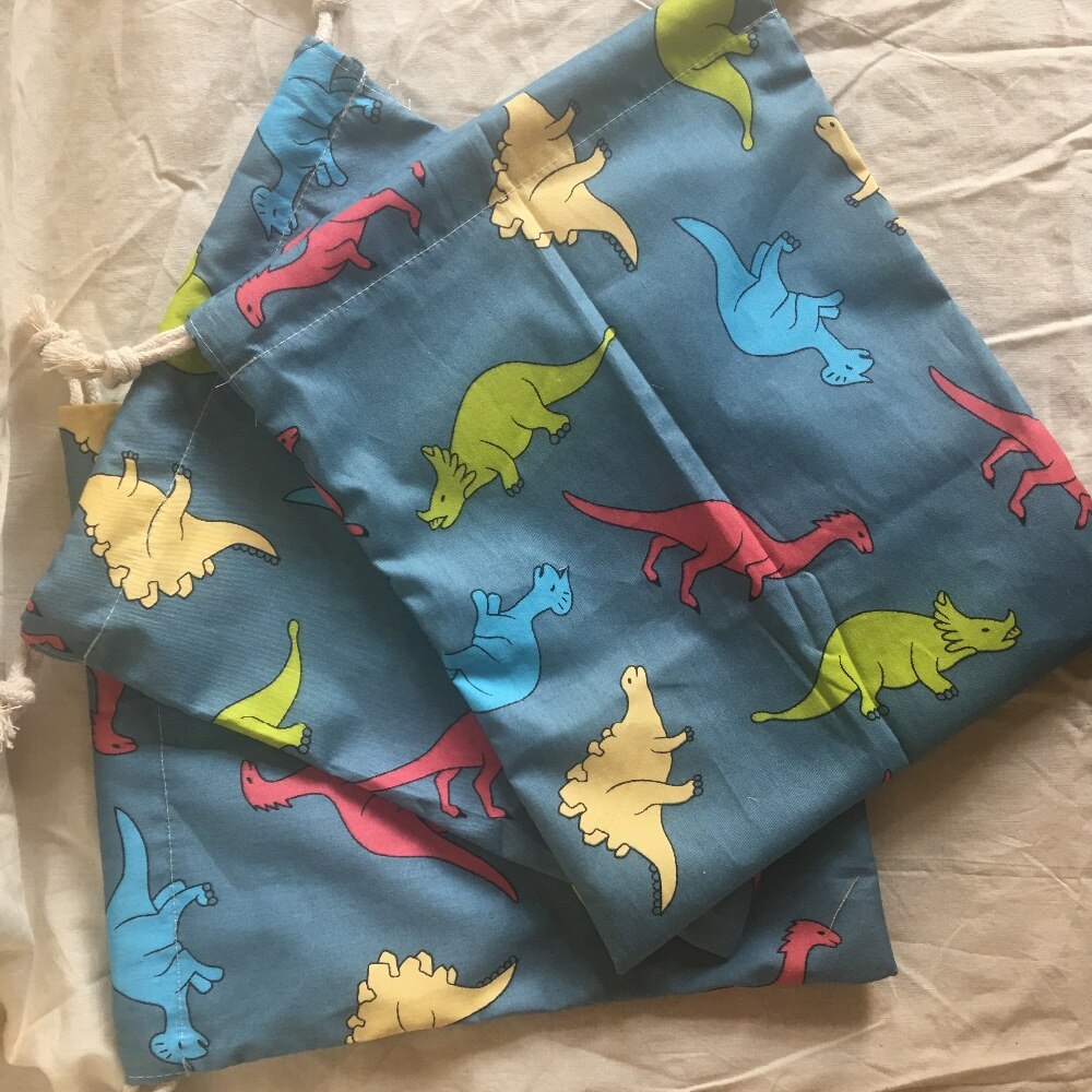 Katoen Trekkoord Eco Georganiseerd Pouch Party Bag Print Kleur Dinosaurus YL311a