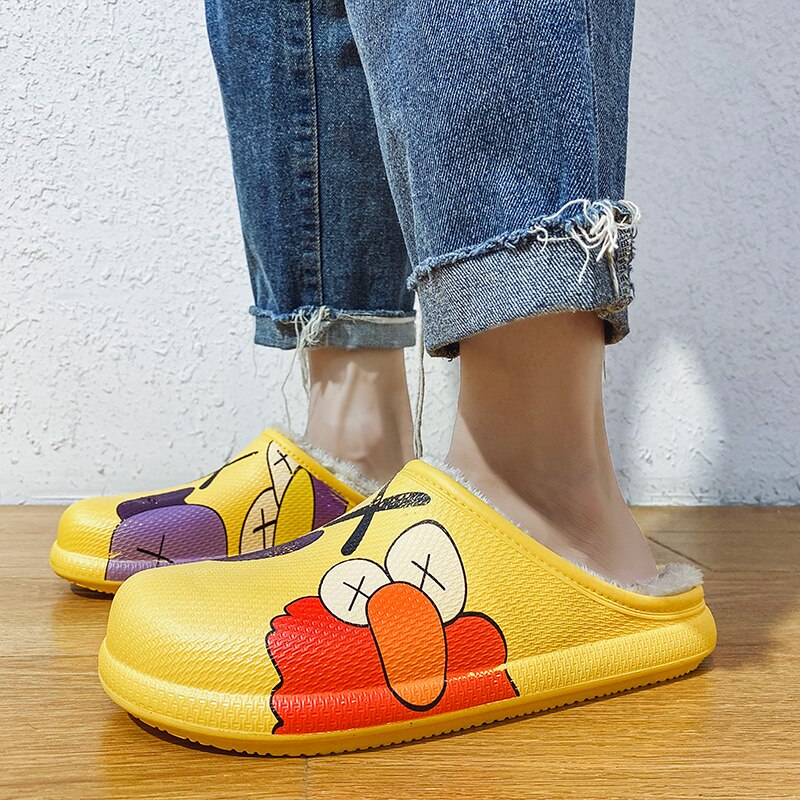 Mannen Thuis Klompen Winter Carton Afdrukken Slippers Pluche Warme Voering Vrouw Huis Warm Klompen Vrouwen schoen