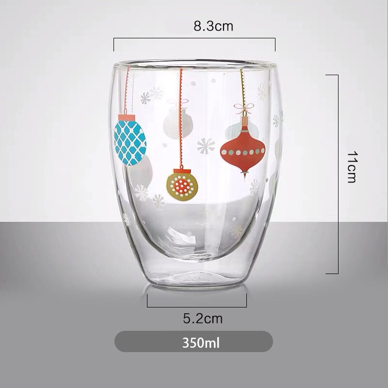 Jultryck glas mugg handtag dubbelskikt isolering tjock glas kopp jul dekor muggar hem vatten koppar värmebeständigt: Ljus