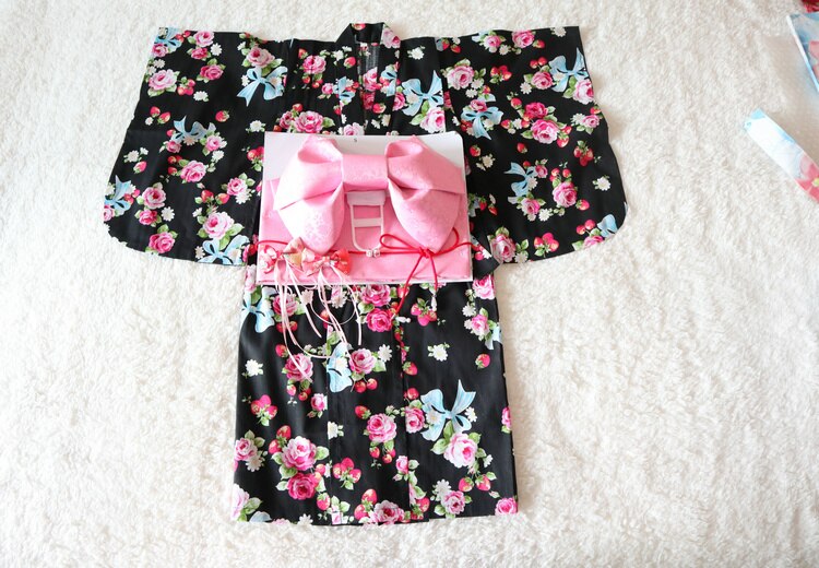 girls printed japanese kimono robe child warrior costumes traditional swordmen yukata kid performance set costume: color1 / 7