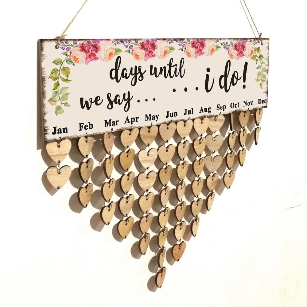 Wedding Bridal Shower Reminder Calendar Board DIY Wall Hanging Sign Crafts Wooden Board Plaque Home Party Decoration Craft