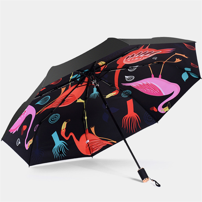 Farverig flamingo mønster paraply uv beskyttelse vindtæt folde kompakt udendørs rejse sol regn paraplyer paraplyer