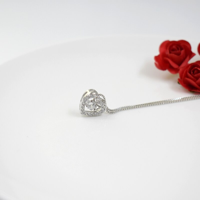 Colgante de Plata de Ley 925 con forma de corazón para mujer, collar con diamantes de imitación, con cierre de amor, Circonia cúbica, zirconia, circonita, zirconita, de joyería