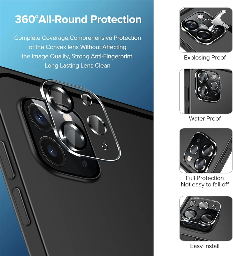 3PCS Camera Lens Protector Tablet Case for IPad Pro 11 12.9 Inch I Pad Air 6 10.9 HD Clear Tempered Glass Cover
