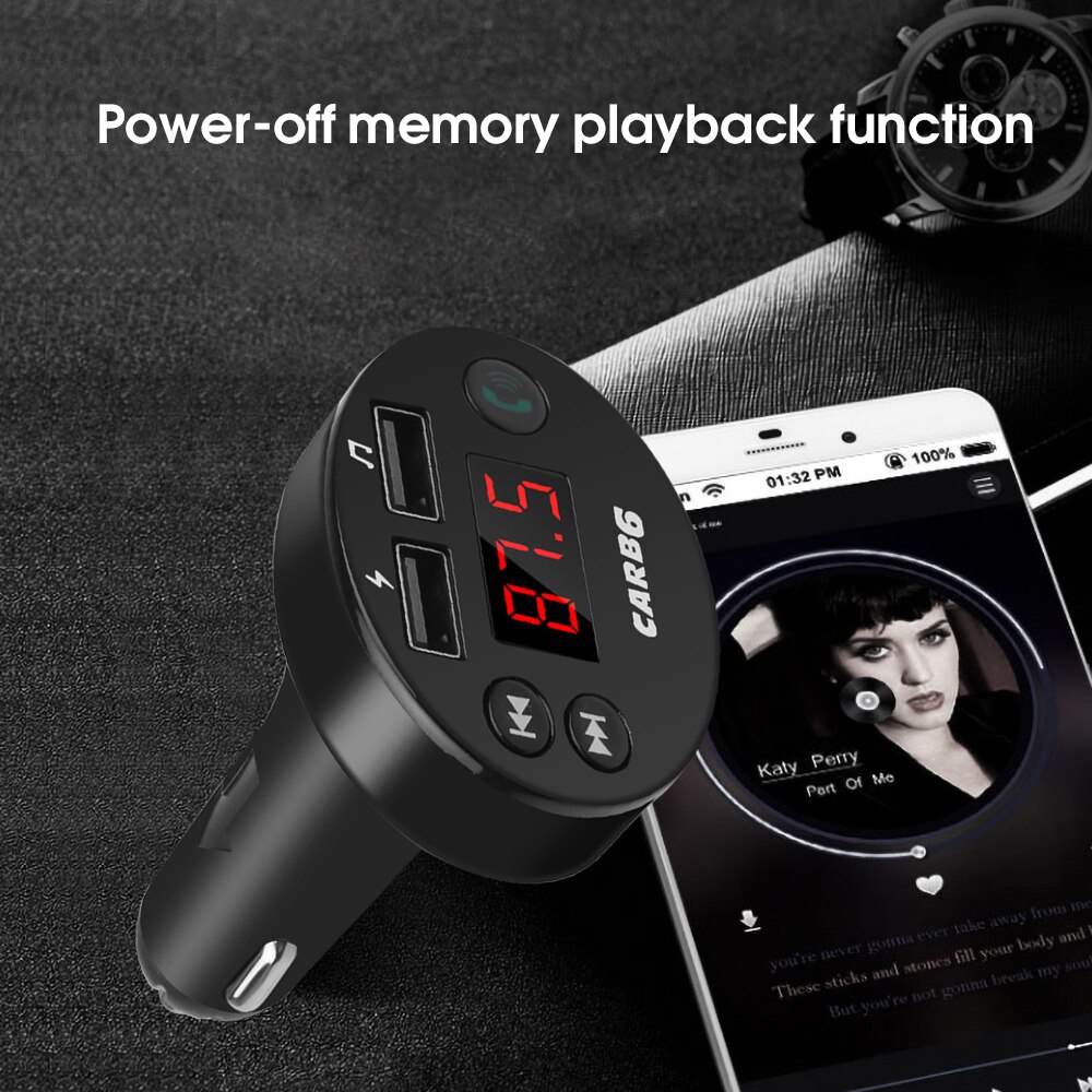 12V~24V Voice play FM Transmitter Car Bluetooth 5.0 Car MP3 Player Handsfree Car Kit TF U disk Dual USB Phone Charger Adapter