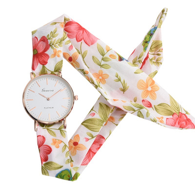 Frauen Uhren Blumen- Tuch Quarz Uhren frauen Jacquard Tuch Gurt Armbanduhr Damen Kleid Armbinde Uhren Relogio Feminino