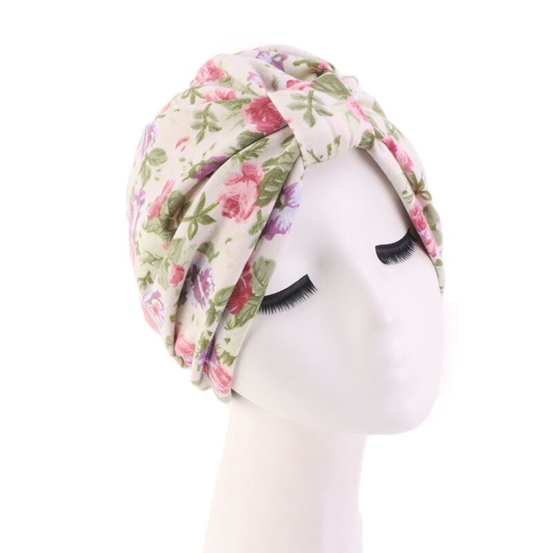 Elastische katoenen tulband hoed bloemenprint dames warme hoofddoek muts binnen hijabs muts moslim hijab vrouwelijke wikkel hoofd: Beige