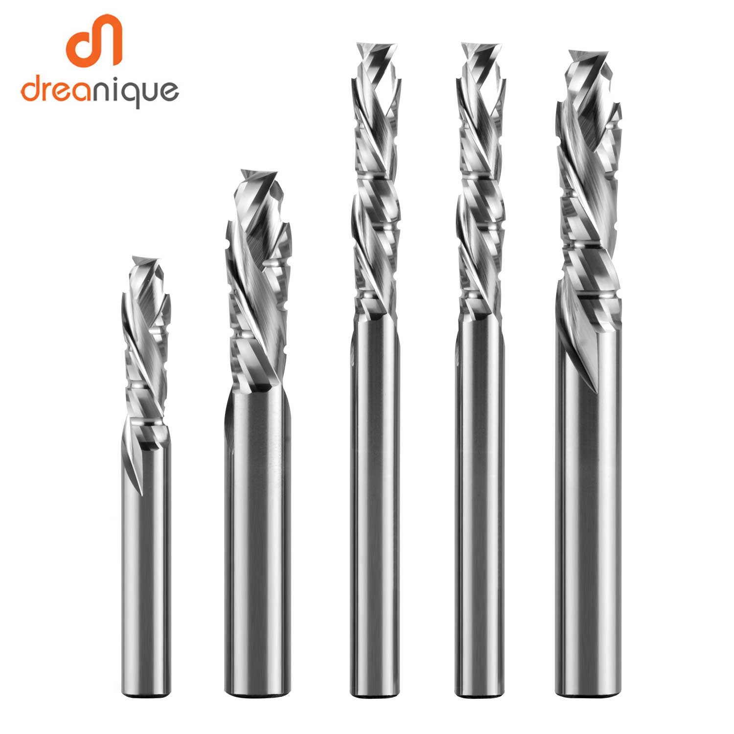 DREANIQUE Up&amp;Down Compression Milling Cutter Carbide CNC Router Bit 6mm 8mm Two Flutes Wood Engraving end mill with chip breaker