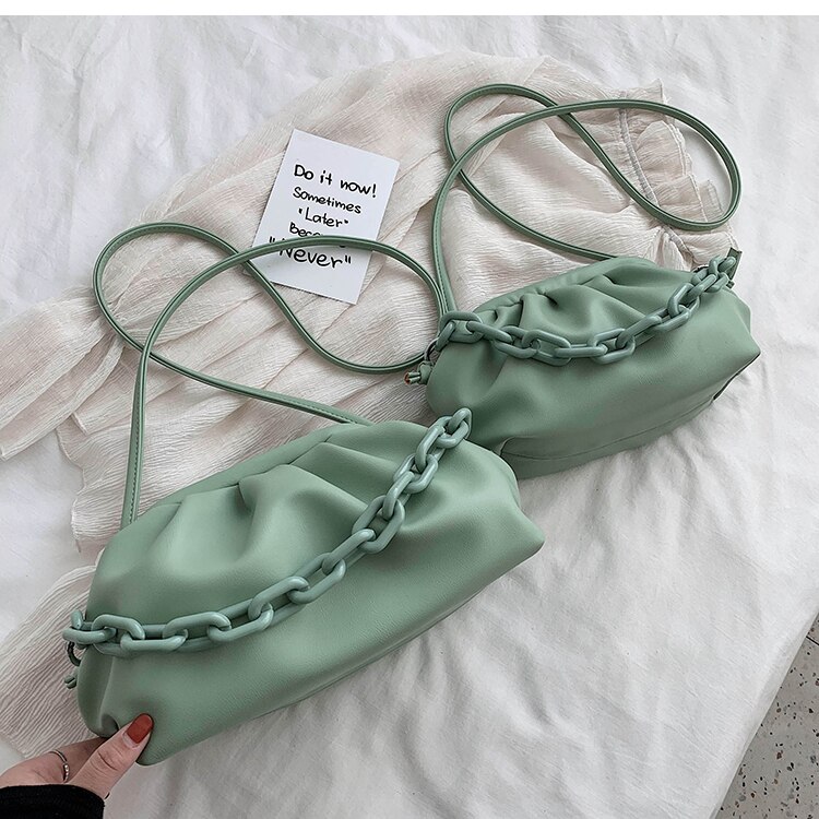 Chain Handbag & Retro Macaron Color Cloud Bag L: Shoulder Bag Width 33cm Height 17cm Thickness 11.5cm: Green / L