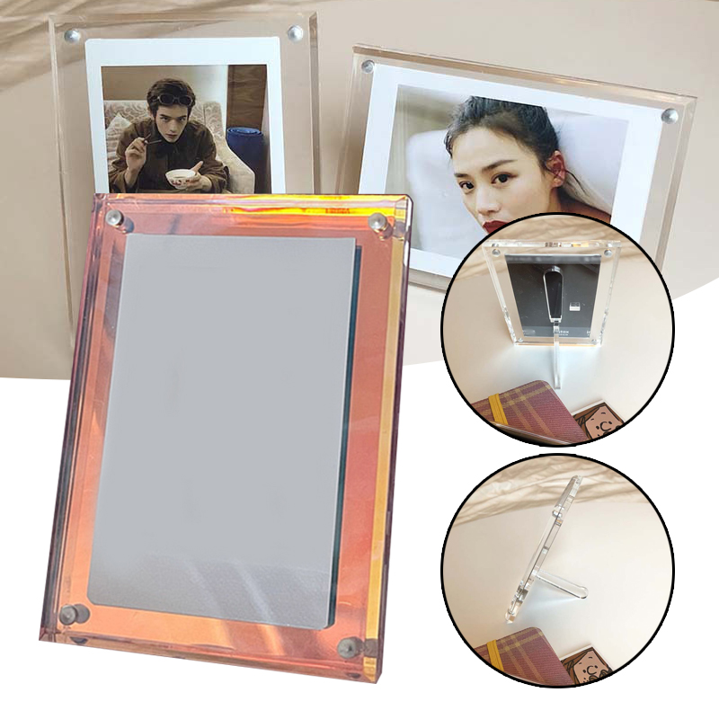 3in Mini Card Collection Photo Protection Holder HD Acrylic Desktop Display Frame Magnetic Album Postcard Souvenir Display Stand