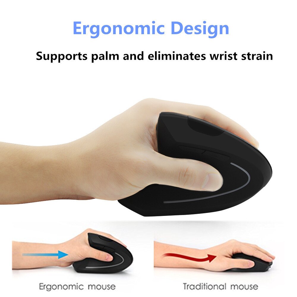 Wireless Vertical Mouse Ergonomic Left Hand Mause 1600DPI Optical Mouse Office Rechargeable Gamer Mice with Mousepad For Laptop