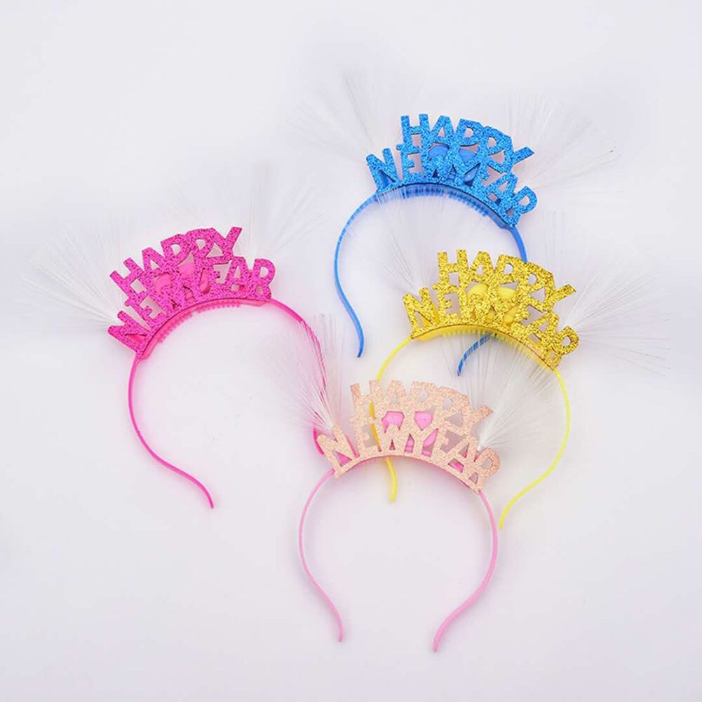 Glitter Happy Year Letters Hair Hoop Optical Fiber Light Up Party Favor Decoration: Default Title